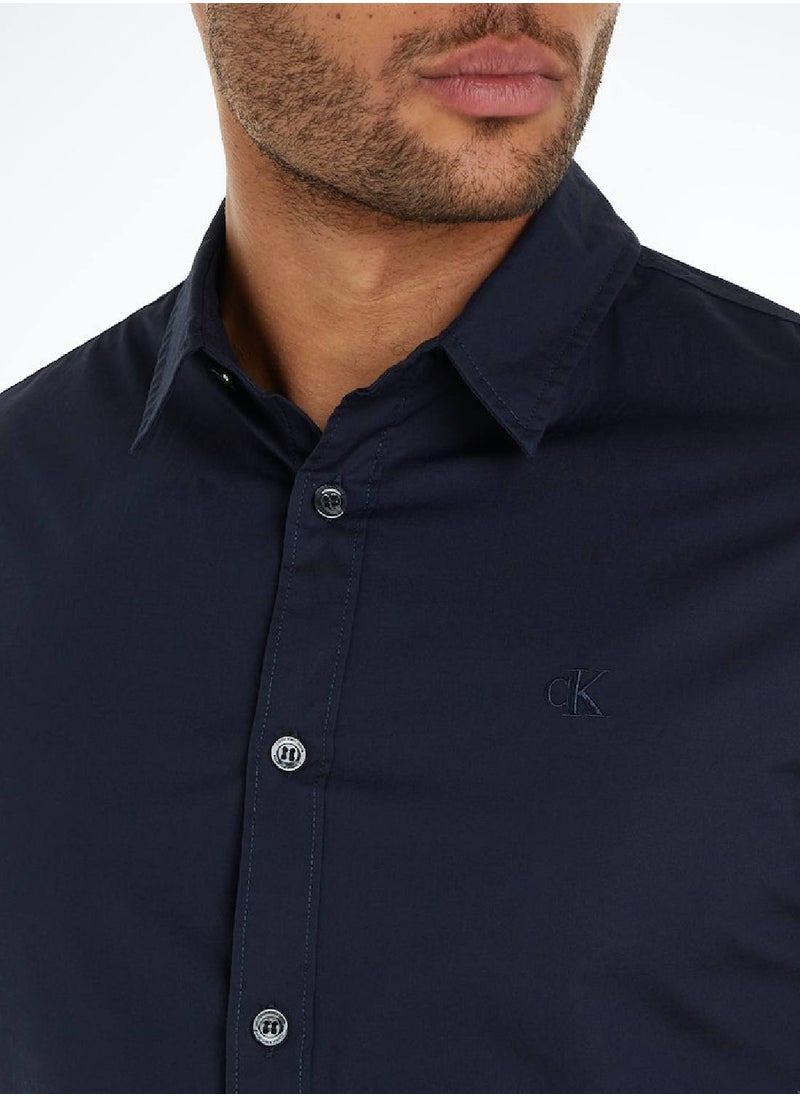 Calvin Klein Jeans Men's Slim Stretch Long Sleeve Shirt - Cotton, Blue  - Image 5