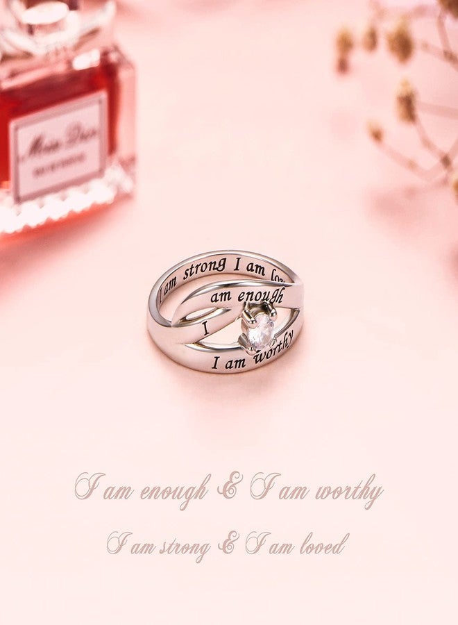 DAOCHONG 925 Sterling Silver I Am Enough I Am Worthy I Am Strong I Am Loved Ring for Women (B, 5) - Image 2
