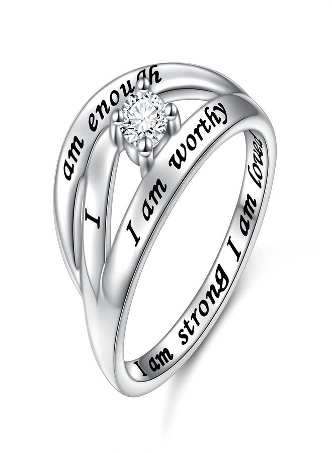 DAOCHONG 925 Sterling Silver I Am Enough I Am Worthy I Am Strong I Am Loved Ring for Women (B, 5) - Image 1