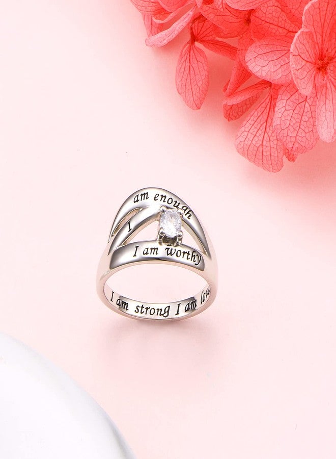 DAOCHONG 925 Sterling Silver I Am Enough I Am Worthy I Am Strong I Am Loved Ring for Women (B, 5) - Image 4