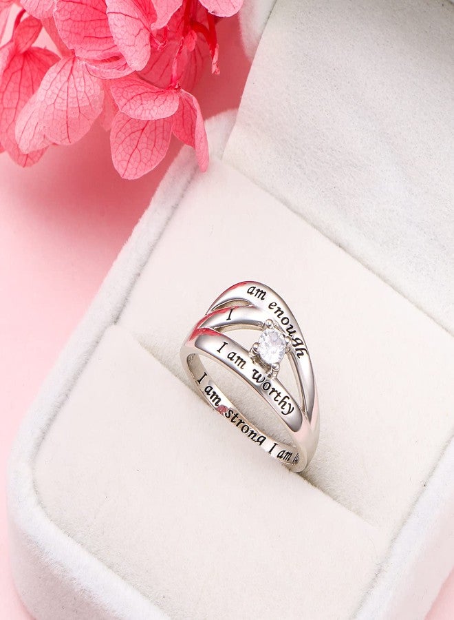 DAOCHONG 925 Sterling Silver I Am Enough I Am Worthy I Am Strong I Am Loved Ring for Women (B, 5) - Image 3