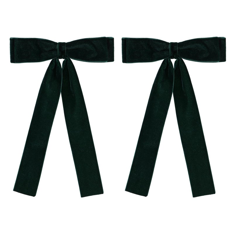 Miroksh 5.5" Dark Green Velvet Ribbon Hair Bow Clips with Tails Christmas Velvet Ribbon Cheer Bow Barrettes Alligator Hair Pins New Year Part Dress Decor Accessory For Women Teen Toddler Girls - Image 1