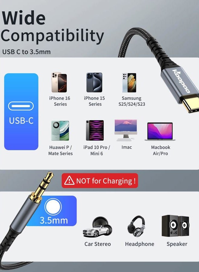 KOOPAO USB C to 3.5mm Audio Aux Jack Cable, Type C to 3.5mm Headphone Stereo Cord Car Compatible with iPhone 15 Plus/15 Pro Max, Galaxy S23 S22 S21 S20, MacBookiPad Pro, Pixel 3 4 5XL -3.3Ft - Image 3