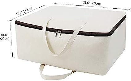 TAKIVA Cotton Canvas Foldable Bed Storage Organizer Pack Of 2 Quilt Storage Bags Big Size Blanket Storage Of Extra Large Underbed Storage Bag For Clothes 60 X 45 X 22 Cm OffWhite - Image 2