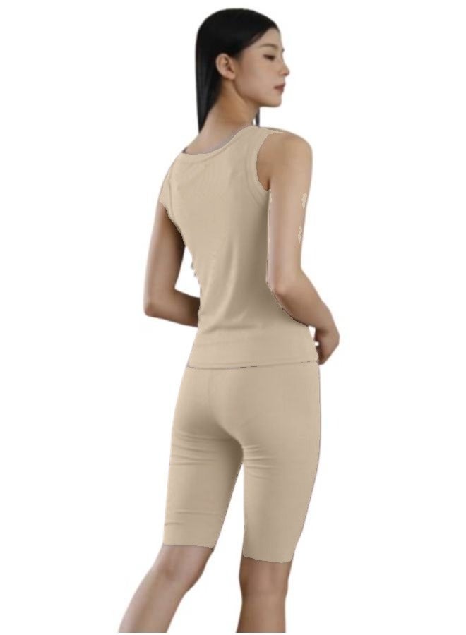 2 Piece-Set Women Ribbed Soft Cotton Stretch Sando Top and Short Leggings Fit Small-Medium T-108 - Image 2