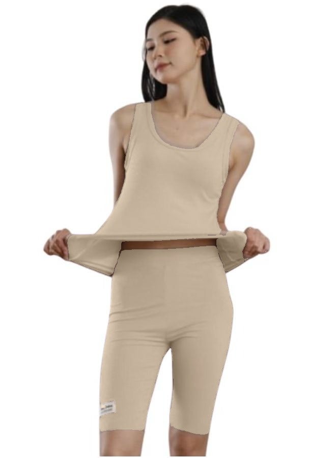 2 Piece-Set Women Ribbed Soft Cotton Stretch Sando Top and Short Leggings Fit Small-Medium T-108 - Image 3