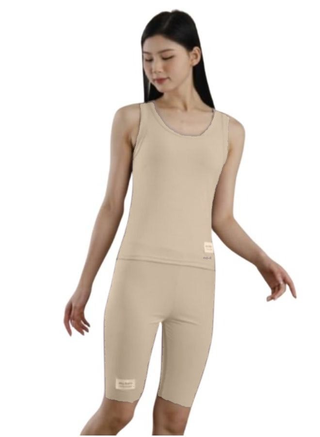 2 Piece-Set Women Ribbed Soft Cotton Stretch Sando Top and Short Leggings Fit Small-Medium T-108 - Image 1