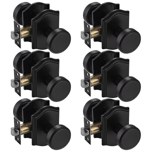 NCSEN 6 Pack Black Door Knobs for Bath Bedroom Interior Pismo Doorknob with Camelot Trim Heavy Duty Door Knob with Lock - Image 1