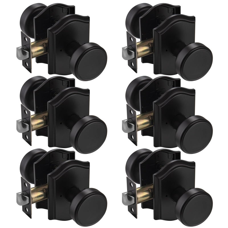 NCSEN 6 Pack Black Door Knobs for Bath Bedroom Interior Pismo Doorknob with Camelot Trim Heavy Duty Door Knob with Lock - Image 2