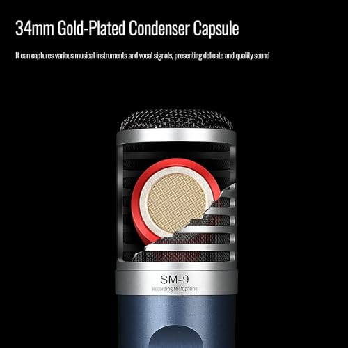 TAKSTAR XLR Cardioid Condenser Microphone, 34mm Large Diaphragm Professional Recording Microphone with Shock Mount Perfect for Studio/Podcasting/Live-Streaming/Vocal/Instrument Recording, SM-9 - Image 2
