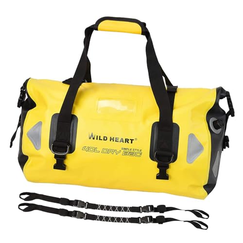 WILD HEART Waterproof Duffel Bag 40L 66L 100L with Welded Seams for Kayaking, Camping, Boating,Motorcycle (40L Yellow with Binding Rope) - Image 1