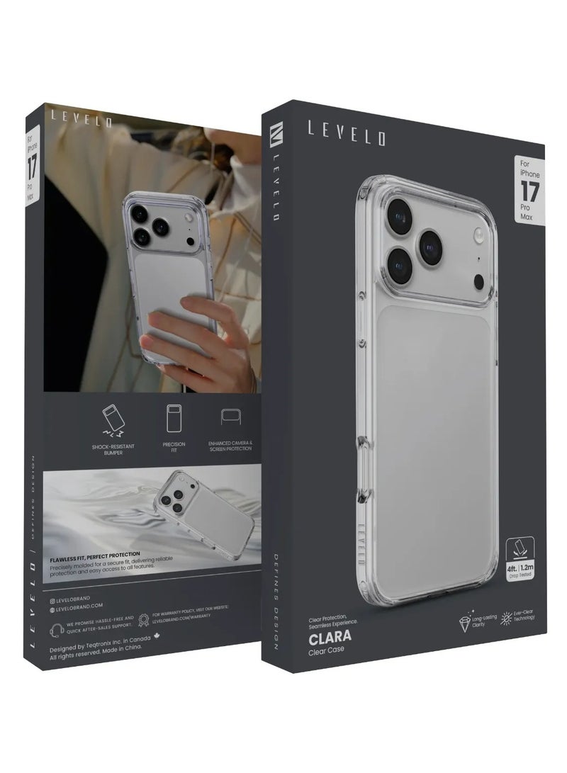 LEVELO iPhone 17 Pro Max Case Clara Long-Lasting Clarity TPU+PC With Enhanced Camera & Screen Protection / Precision Fit / Shock-Resistant-Bumper / Ever-Clear Technology Back Cover - Transparent - Image 3