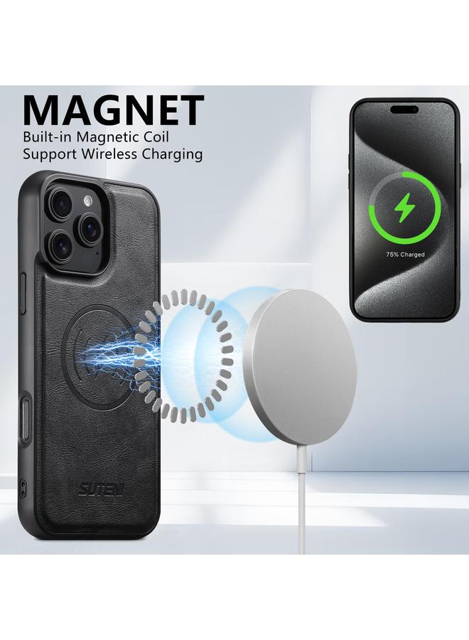 Suteni Case For iPhone 14 Pro G5 Cowhide Leather MagSafe Magnetic Phone Case - Image 3