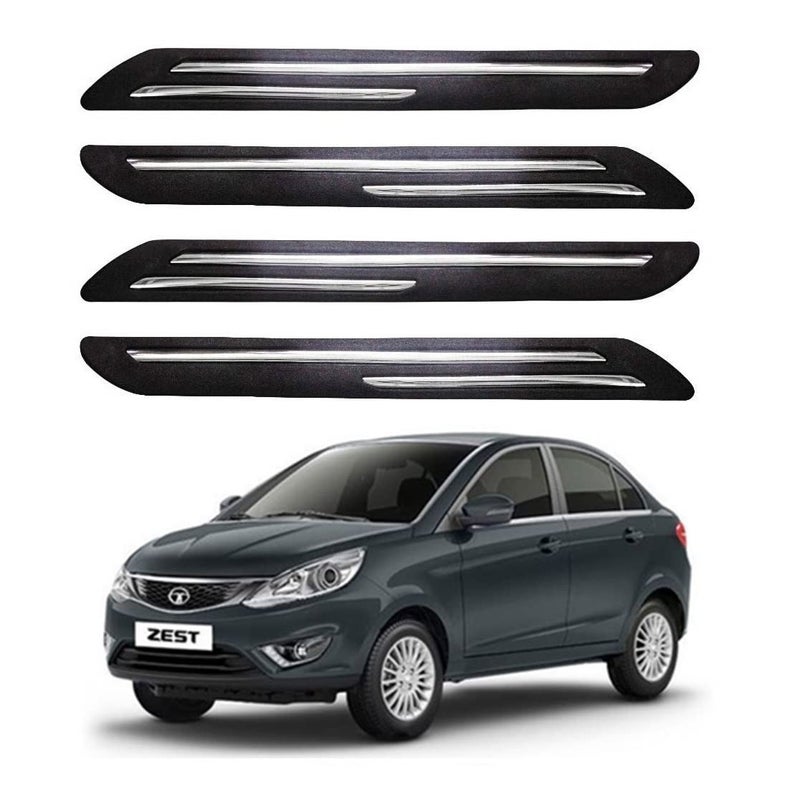 Bowrain Car Bumper Protector for Zest - (Black, Pack of 4, Chrome Strip) - Image 1