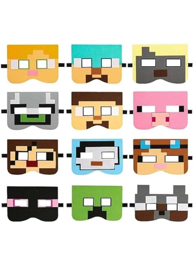 HOOKOR 12 Packs Miner Pixel Felt Masks,Robot Video Game Themed Party Favors for Kid, Suit For Party Supplies, Dress Up Costumes Mask Masquerade Cartoon Cosplay Birthday Gift for Children Boys Girls  - Image 1