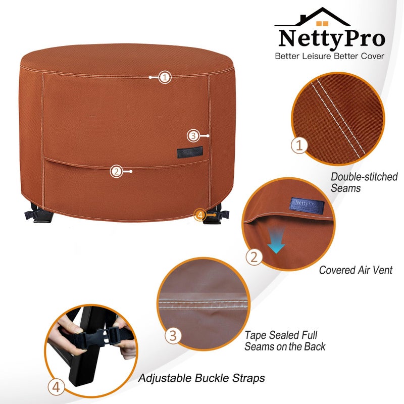 NettyPro Fire Pit Cover Round Waterproof Outdoor Firepit Cover for Gas Propane Fire Pit Table, 36 x 20 inch, Brown - Image 5