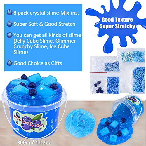 LAWOHO Blue Clear Slime Blueberry Slime Kit for Kids Crunchy Slimes with 8 Slime Add Ins Jelly Cube Slimes for Kids Party Favors Birthday Christmas Easter Gifts for Girls Boys Age 812 - Image 5
