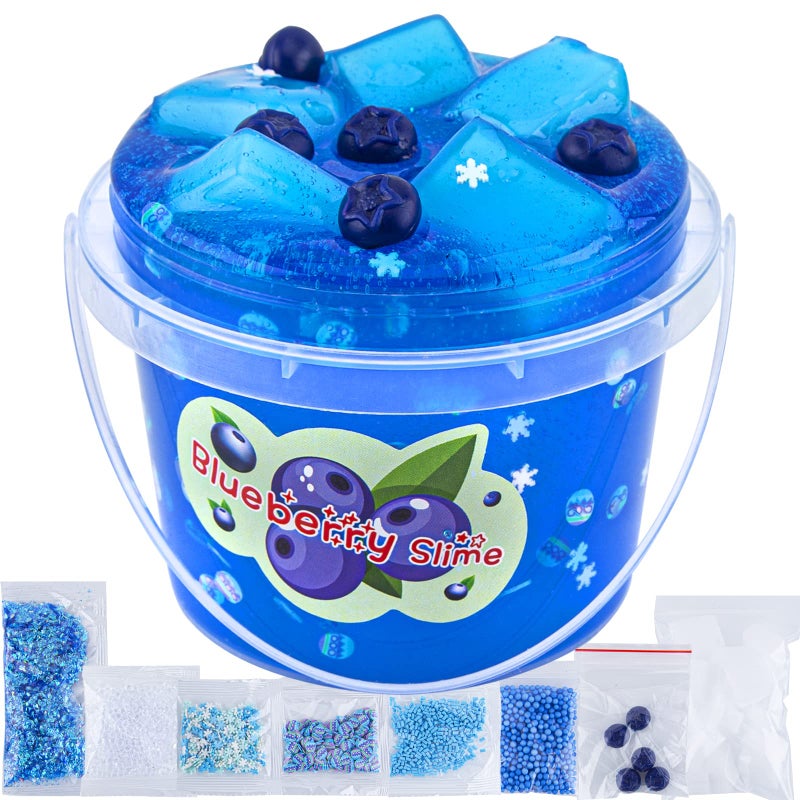 LAWOHO Blue Clear Slime Blueberry Slime Kit for Kids Crunchy Slimes with 8 Slime Add Ins Jelly Cube Slimes for Kids Party Favors Birthday Christmas Easter Gifts for Girls Boys Age 812 - Image 3