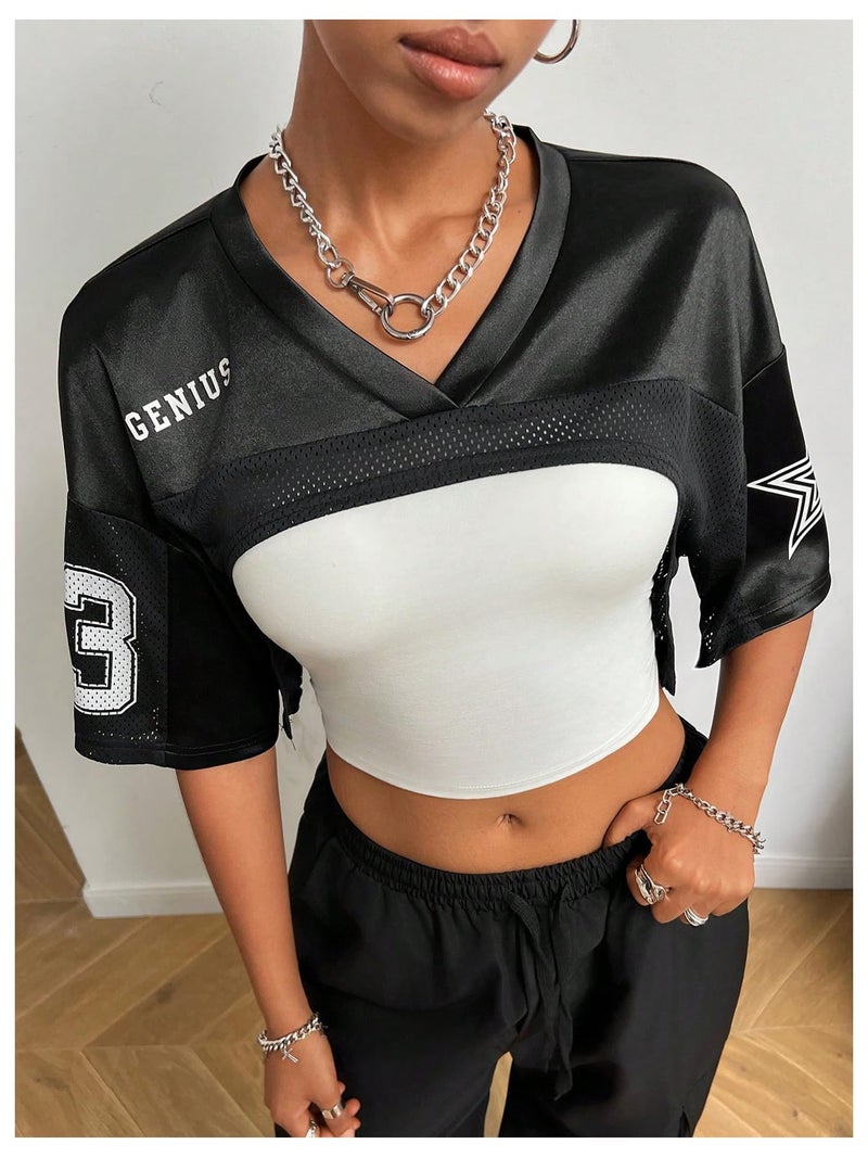 MakeMeChic Womenâ€™ S Jersey Shirts Y2k Graphic Tees Oversized Crop Tops Shrugs Streetwear Black Medium - Image 3