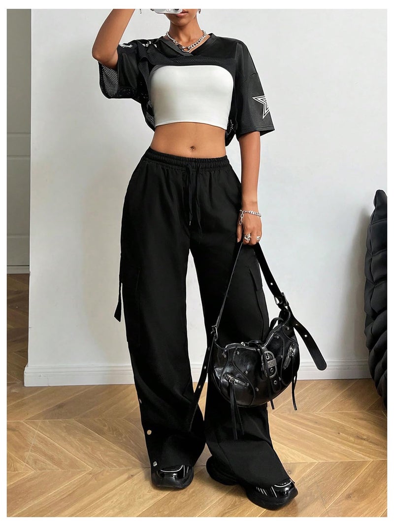 MakeMeChic Womenâ€™ S Jersey Shirts Y2k Graphic Tees Oversized Crop Tops Shrugs Streetwear Black Medium - Image 5