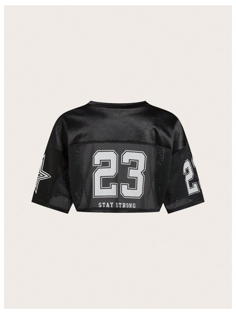 MakeMeChic Womenâ€™ S Jersey Shirts Y2k Graphic Tees Oversized Crop Tops Shrugs Streetwear Black Medium - Image 4