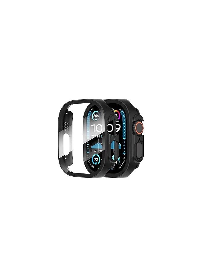Generic - ELMO3EZZ case compatible with apple watch ultra 49mm tempered glass screen protector, ultra-thin hard pc shockproof all-around bumper iwatch protective cover case for apple watch ultra 49mm-black - Image 1
