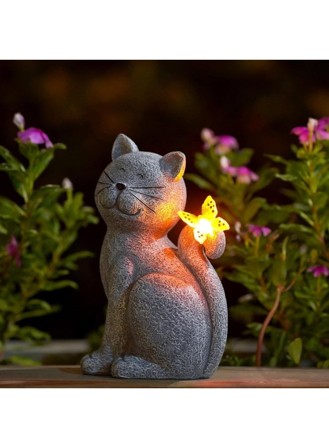 Soofam Solar Cat Outdoor Statues for Garden Outside Decor with Butterfly Clearance for Yard Art Lawn Ornaments Porch Patio Balcony Home House - Birthday Gifts for Grandma Mom - Image 1