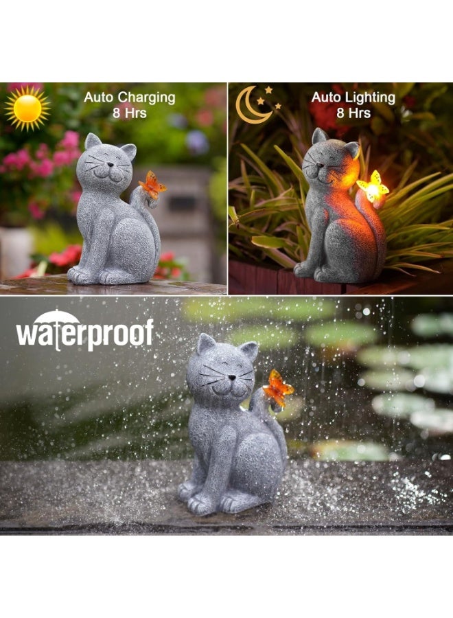 Soofam Solar Cat Outdoor Statues for Garden Outside Decor with Butterfly Clearance for Yard Art Lawn Ornaments Porch Patio Balcony Home House - Birthday Gifts for Grandma Mom - Image 4