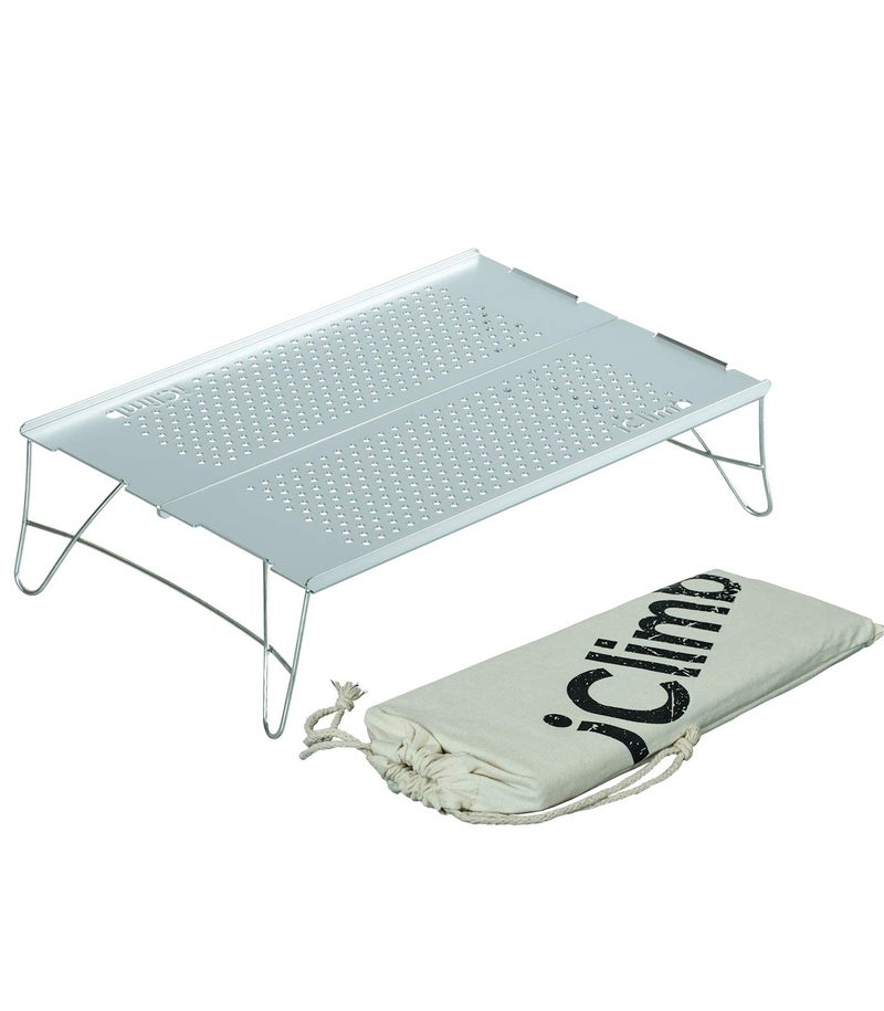 iClimb Mini Solo Folding Table Ultralight Compact for Backpacking Camping Hiking Beach Picnic Silver  S