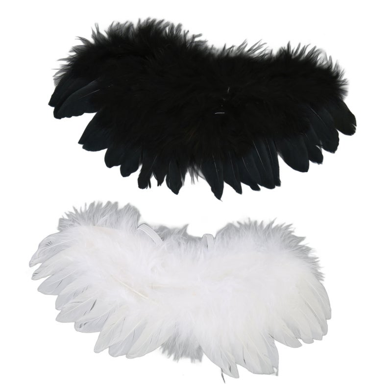 Bjd Feather Wings: 2pcs Black & White Natural Feather Material - Elastic Strap for Easy Wear Doll Wings for 1/3 1/4 1/6 Ball Joint Doll Cosplay & Photo Props - Image 5