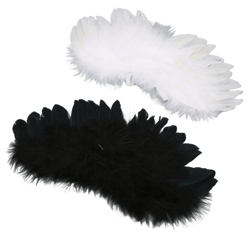 Bjd Feather Wings: 2pcs Black & White Natural Feather Material - Elastic Strap for Easy Wear Doll Wings for 1/3 1/4 1/6 Ball Joint Doll Cosplay & Photo Props - Image 3