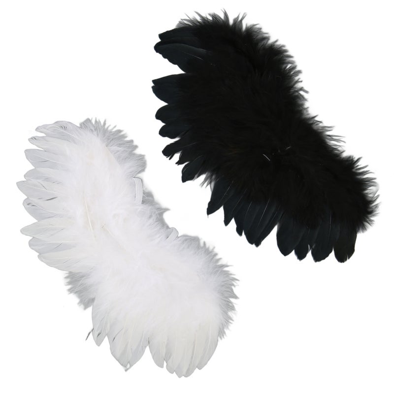Bjd Feather Wings: 2pcs Black & White Natural Feather Material - Elastic Strap for Easy Wear Doll Wings for 1/3 1/4 1/6 Ball Joint Doll Cosplay & Photo Props - Image 4