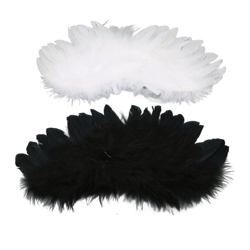Bjd Feather Wings: 2pcs Black & White Natural Feather Material - Elastic Strap for Easy Wear Doll Wings for 1/3 1/4 1/6 Ball Joint Doll Cosplay & Photo Props - Image 2