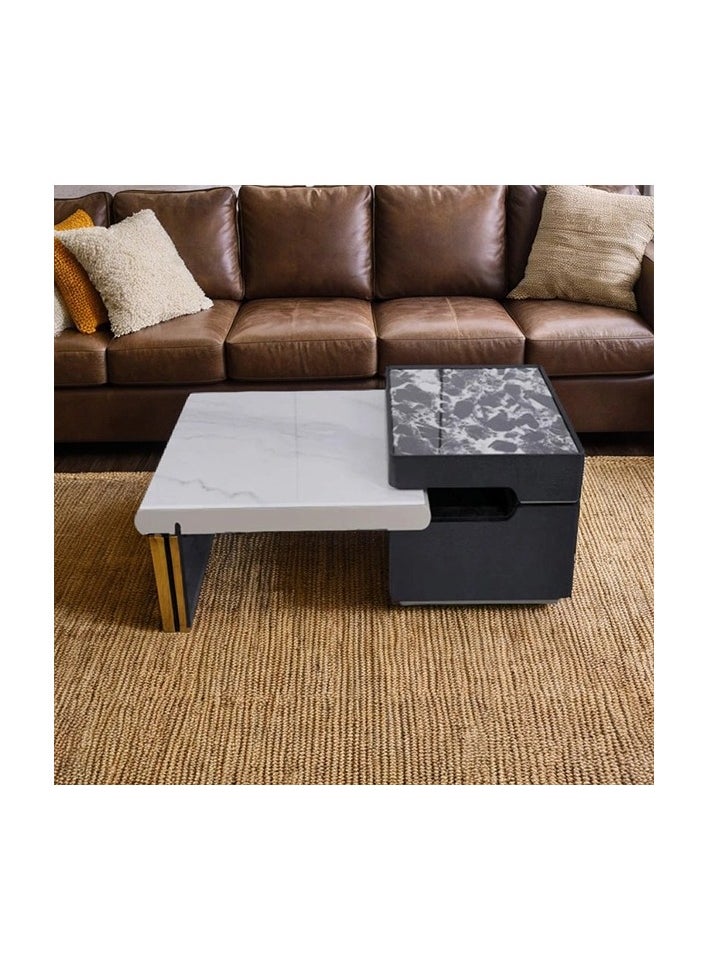 Neo Front Neo Front Modern Microcrystalline Marble Coffee Table with Veneer Wood Cabinet and Acrylic Legs  DB-J065 112-132 * 70 * 32 cm  - Image 1