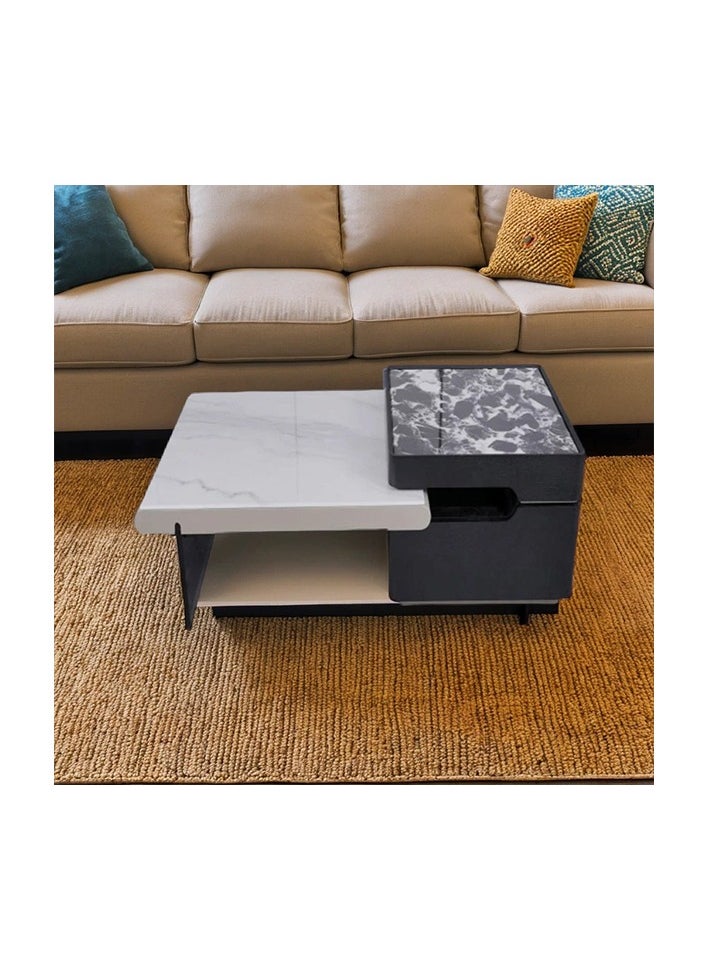 Neo Front Neo Front Modern Microcrystalline Marble Coffee Table with Veneer Wood Cabinet and Acrylic Legs  DB-J065 112-132 * 70 * 32 cm  - Image 3