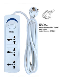 Best BEST BT-5103 Universal Power Extension Socket With 3 Multi Universal Socket Multi Plug Power Extension Adapter 3 Meter 3 Gang 3 Pin Plus Max 2000W  - Image 1