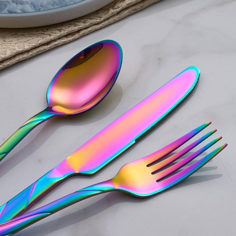 Seeshine Rainbow Silverware Set for 8 40Piece Stainless Steel Flatware Set Shiny Rainbow Metal Cutlery Set Include Fork Knife and Spoon Set Dishwasher Safe - Image 5