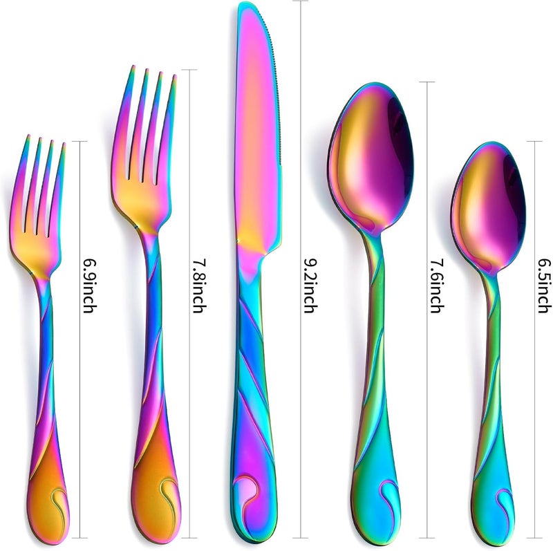 Seeshine Rainbow Silverware Set for 8 40Piece Stainless Steel Flatware Set Shiny Rainbow Metal Cutlery Set Include Fork Knife and Spoon Set Dishwasher Safe - Image 2
