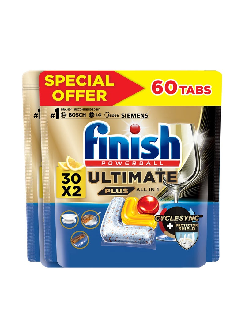 Finish Ultimate Plus Dishwasher Tablets Lemon Scent 2 x 30 Tablets - Image 1
