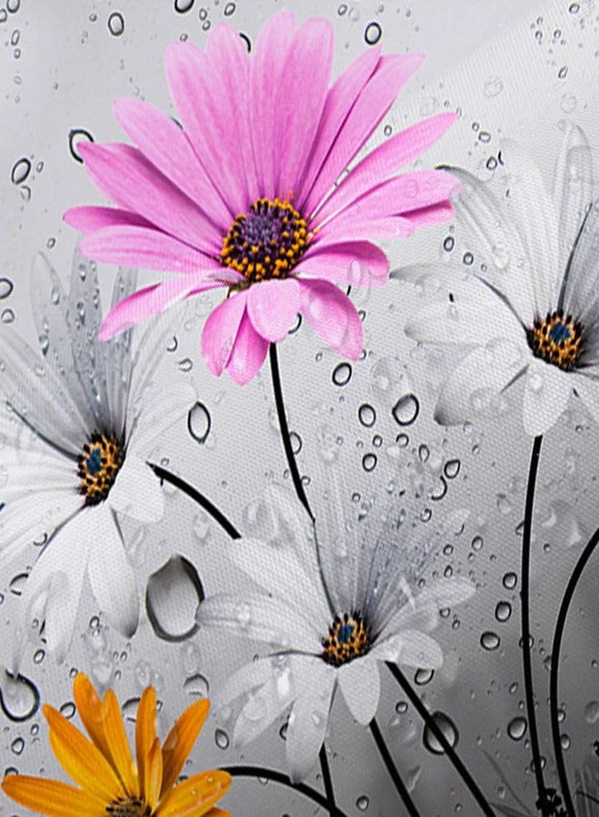 Viajar Pink Floral Shower Curtain, Country Farmhouse Daisy Flowers and Butterfly Shower Curtains for Bathroom, Grey Gray Spring Floral Shower Curtain with 12PCS Hooks, 72X72 inch - Image 5