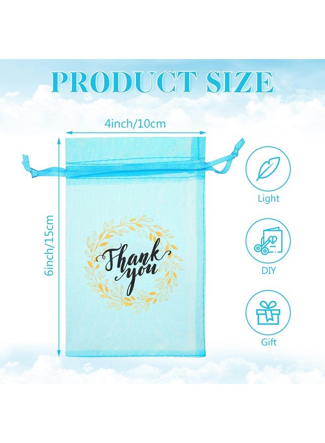Shappy 100 Pieces Thank You Bags Sheer Organza Bags, Small Jewelry Present Bags with Drawstring, Mesh Wedding Party Favor Bags for Sachet, Jewelry, Makeup Organza Tulle Favor Bags (Lake Blue, 4" x 6") - Image 2