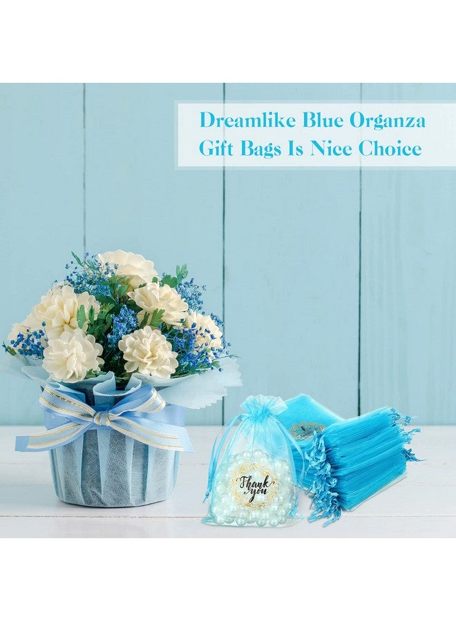 Shappy 100 Pieces Thank You Bags Sheer Organza Bags, Small Jewelry Present Bags with Drawstring, Mesh Wedding Party Favor Bags for Sachet, Jewelry, Makeup Organza Tulle Favor Bags (Lake Blue, 4" x 6") - Image 5