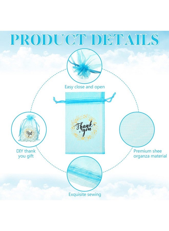 Shappy 100 Pieces Thank You Bags Sheer Organza Bags, Small Jewelry Present Bags with Drawstring, Mesh Wedding Party Favor Bags for Sachet, Jewelry, Makeup Organza Tulle Favor Bags (Lake Blue, 4" x 6") - Image 3