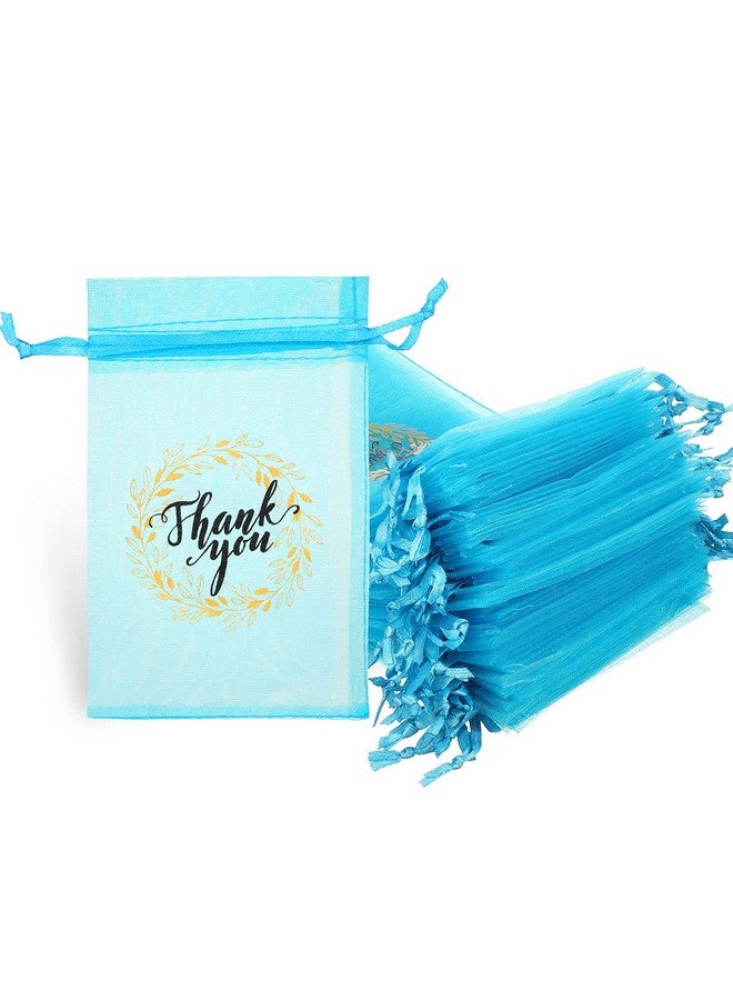 Shappy 100 Pieces Thank You Bags Sheer Organza Bags, Small Jewelry Present Bags with Drawstring, Mesh Wedding Party Favor Bags for Sachet, Jewelry, Makeup Organza Tulle Favor Bags (Lake Blue, 4" x 6") - Image 1