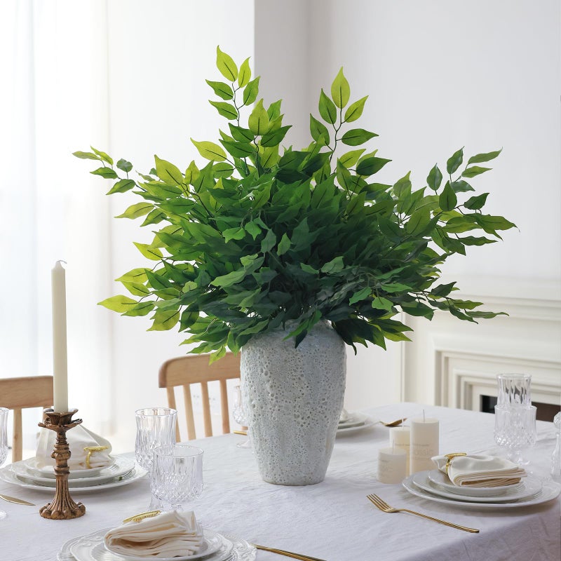 mizii 12pcs Artificial Greenery Stems Silk Green Leaves Fake 23in Ficus Garland Spray Plants Faux Greenery Decoration for Centerpieces Wedding Arch Flower Bouquet Table Home Decor (12) - Image 3