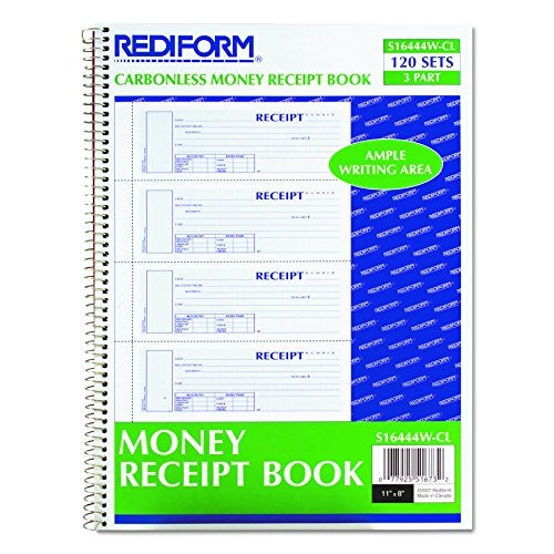 Rediform S16444WCL Spiralbound Unnumbered Money Receipt Book, 7 x 2 3/4, Three-Part, 120 Sets/Book - Image 2