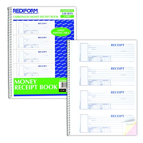 Rediform S16444WCL Spiralbound Unnumbered Money Receipt Book, 7 x 2 3/4, Three-Part, 120 Sets/Book - Image 3