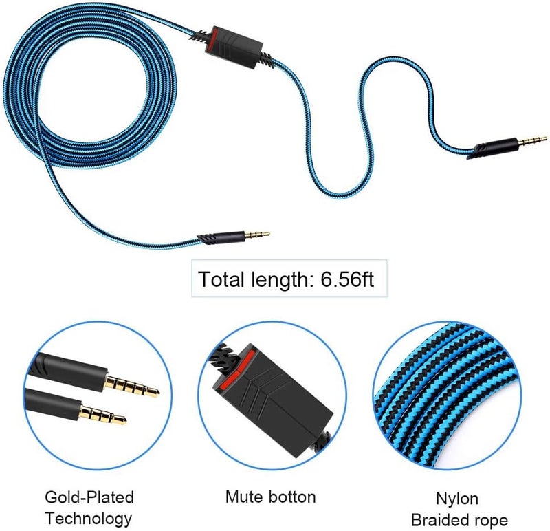 MQDITH Replacement Audio Cable Compatible with Astro A40 A40TR Gaming Headset, Inline Mute Wire and No Volume Control Cord(Blue) - Image 4