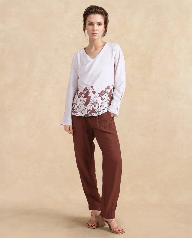 Rareism Women's Printed Wrap Detail Top