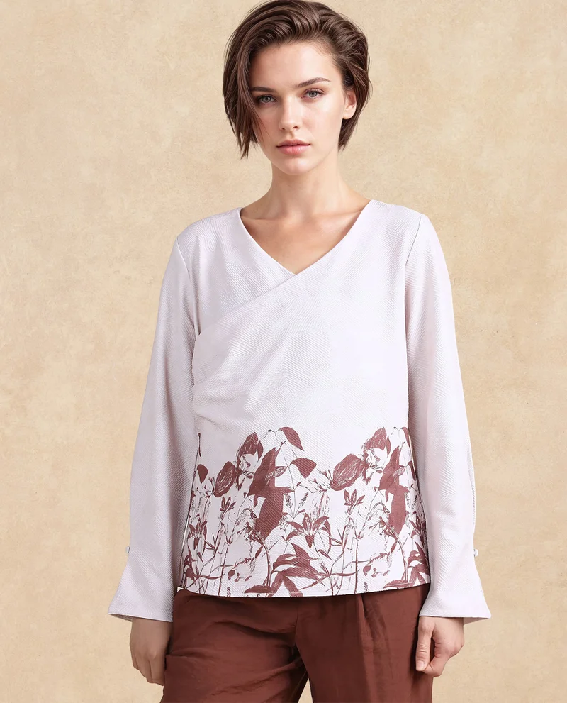 Rareism Women's Printed Wrap Detail Top